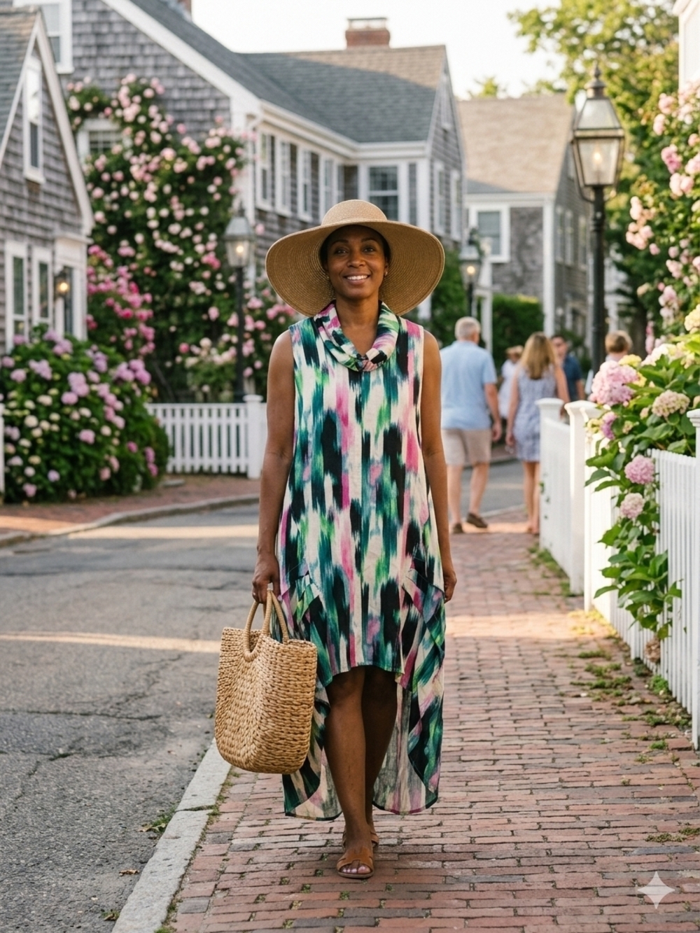 For Cynthia Women's Linen Blend Multicolor Hi-Low Sleeveless Dress Size 2X